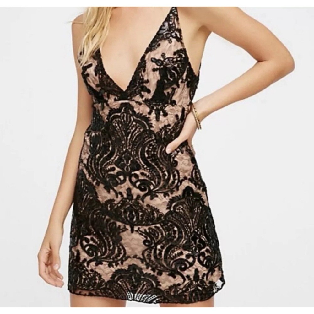 Free‎ People Night Shimmers Lace Sequined Prom Club Dress, Black, Size 6 #13